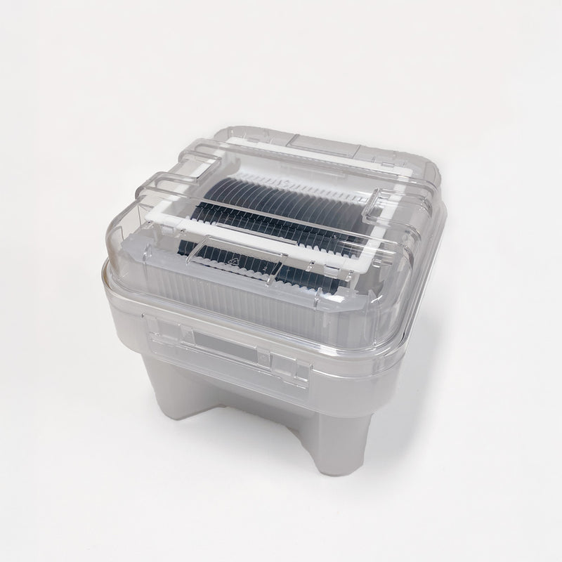 Closed ePRO wafer shipping box with clear Polycarbonate lid