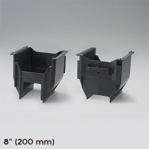 Front and back side of a 8 inch size cassette made of high quality Cyclic Olefin Copolymer with 25 slots and a handle