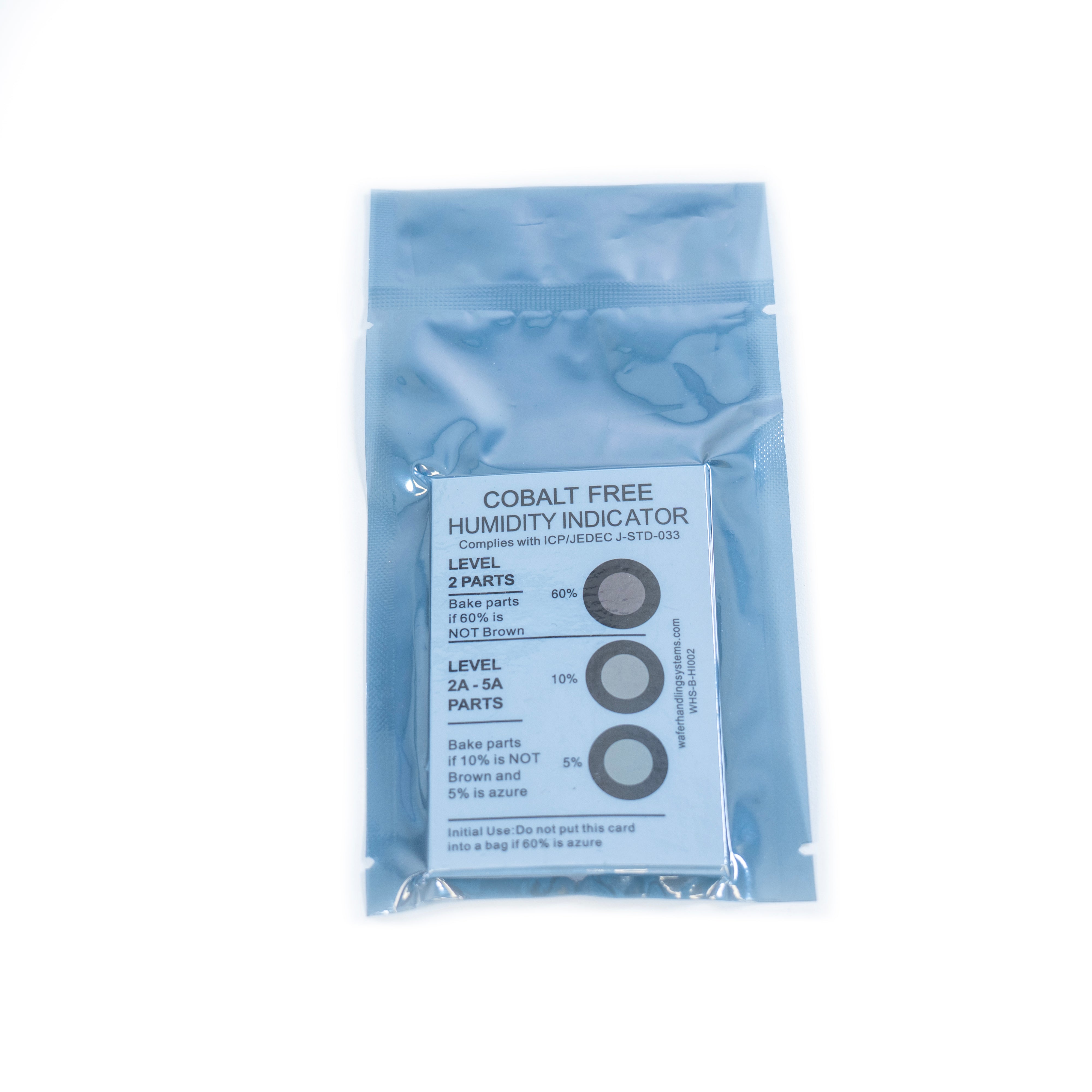 Cobalt free humidity indicator card measuring up to 60% in a clear package