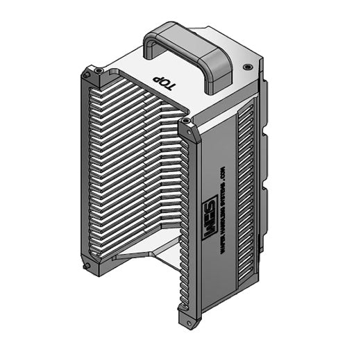 Three inch WHS-M1 Aluminum semiconductor wafer cassette. Comes with 25 angular slots and a End wall/H-bar top-bottom configuration. with integrated handle