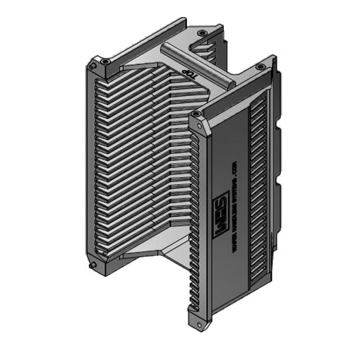 Three inch WHS-M1 Aluminum semiconductor wafer cassette. Comes with 25 angular slots and a H-bar/H-bar top-bottom configuration.
