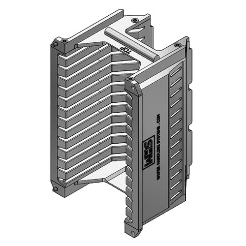 Three inch WHS-M1 Aluminum semiconductor wafer cassette. Comes with 13 angular slots and a H-bar/H-bar top-bottom configuration.