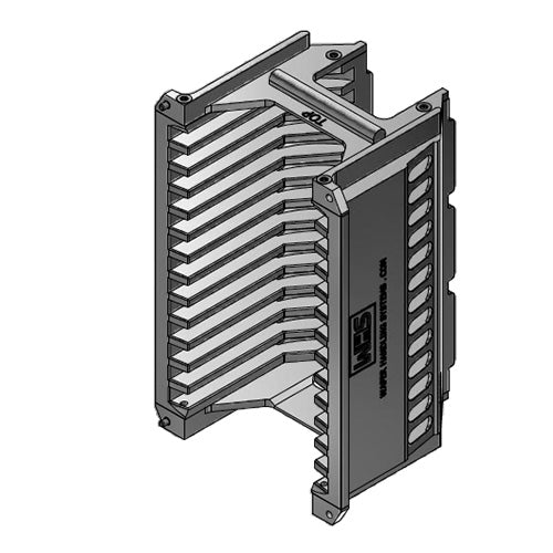 Three inch WHS-M1 Aluminum semiconductor wafer cassette. Comes with 13 flat slots and a H-bar /H-bar top-bottom configuration.