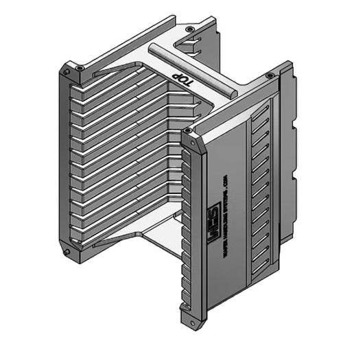Four inch WHS-M1 Aluminum semiconductor wafer cassette with 13 angular shaped slots and a H-bar/H-bar top-bottom configuration.