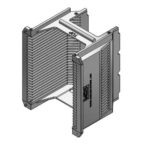 Four inch WHS-M1 Aluminum semiconductor wafer cassette with 25 flat slots and a H-bar/H-bar top-bottom configuration.