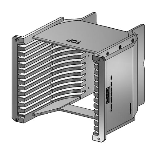 Six inch WHS-M1 Aluminum semiconductor wafer cassette with 13 angular slots and a End-wall/H-bar top-bottom configuration.