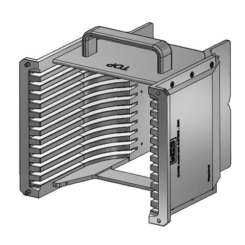 Six inch WHS-M1 Aluminum semiconductor wafer cassette Comes with 13 angular slots and a End wall/H-bar top-bottom configuration. with integrated handle.