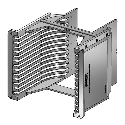 Six inch WHS-M1 Aluminum semiconductor wafer cassette with 13 angular shaped slots and a H-bar/H-bar top-bottom configuration.