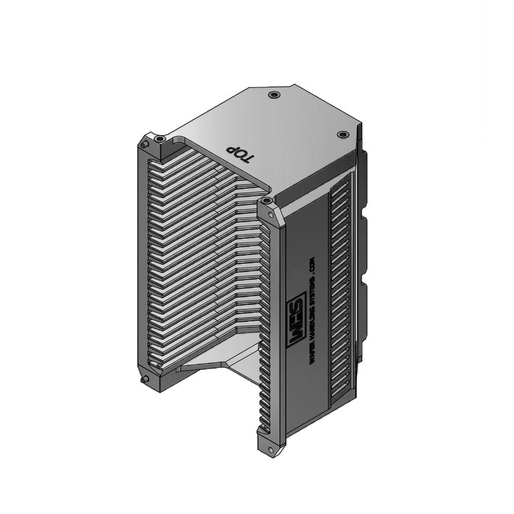 Three inch WHS-M1 Aluminum semiconductor wafer cassette. Comes with 25 angular slots and a End wall/H-bar top-bottom configuration.
