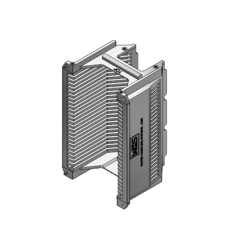 Three inch WHS-M1 Aluminum semiconductor wafer cassette. Comes with 25 flat slots and a H-bar/H-bar top-bottom configuration.