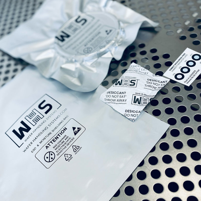 Molecular sieve desiccant bag in a cleanroom with a moisture barrier bag and humidity indicator card