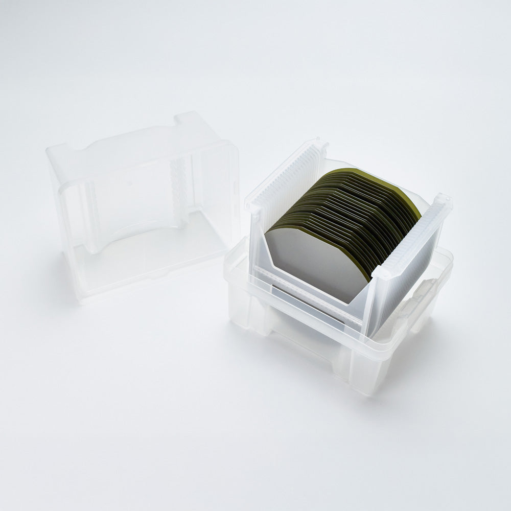 silicon carbide wafers in a semiconductor wafer shipping box