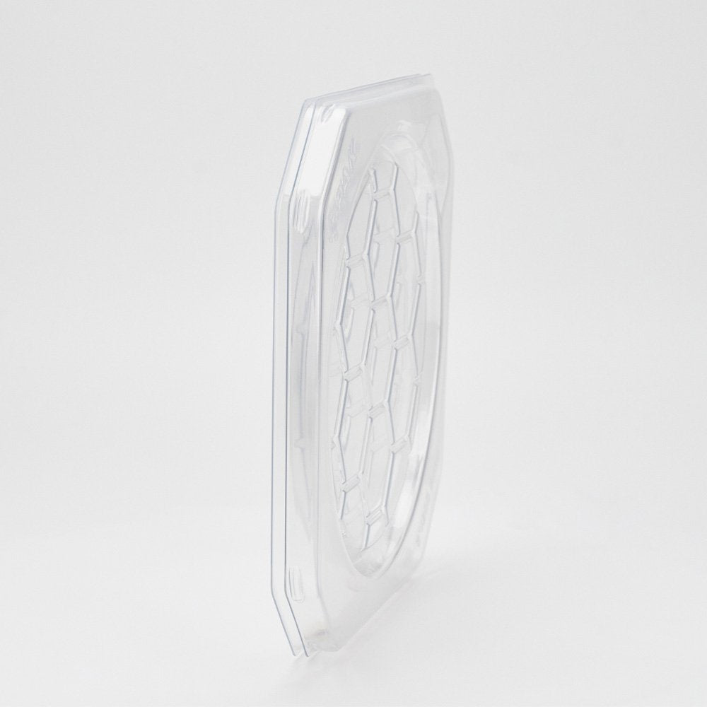 Side view of 8 inch vacuum formed single wafer shipper made of clear polystyrene