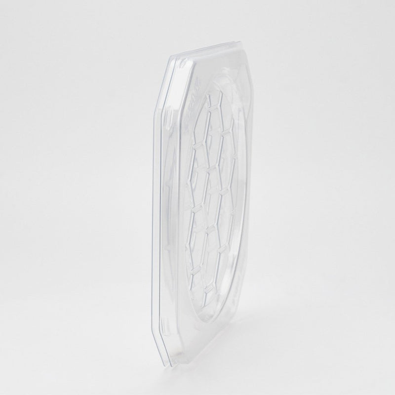 Side view of 8 inch vacuum formed single wafer shipper made of clear polystyrene