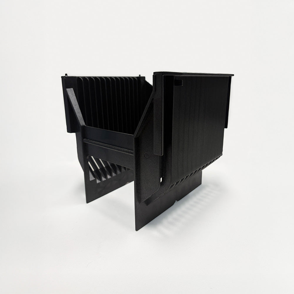 right-front view of an 8 inch conductive polypropylene semiconductor cassette with 13 slots
